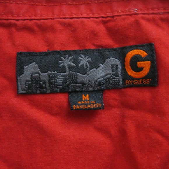 EUC red Guess striped button-up shirt M medium - Picture 5 of 5